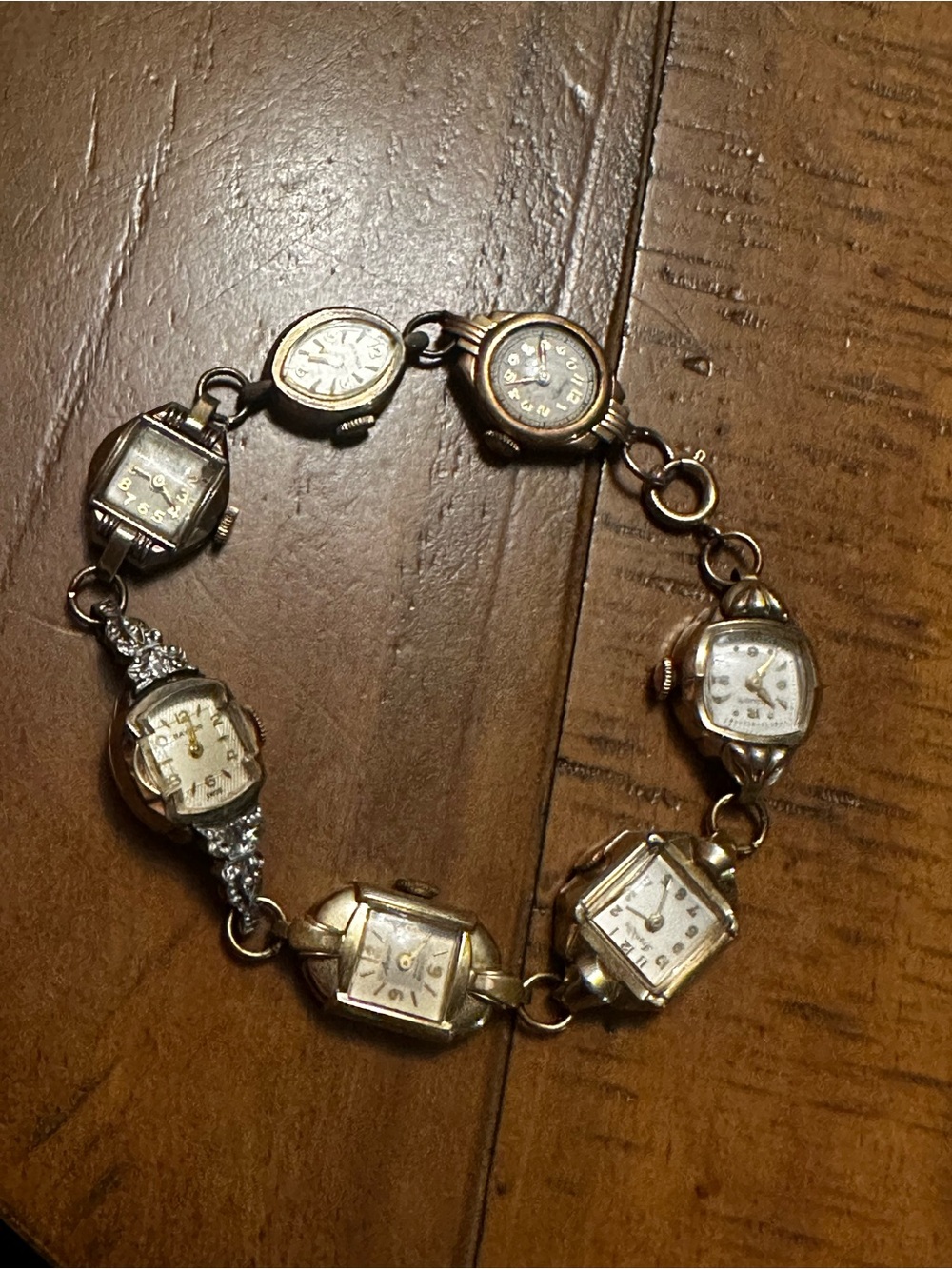 Vintage Gold Tone Watch Face Bracelet - Multi-Face Link